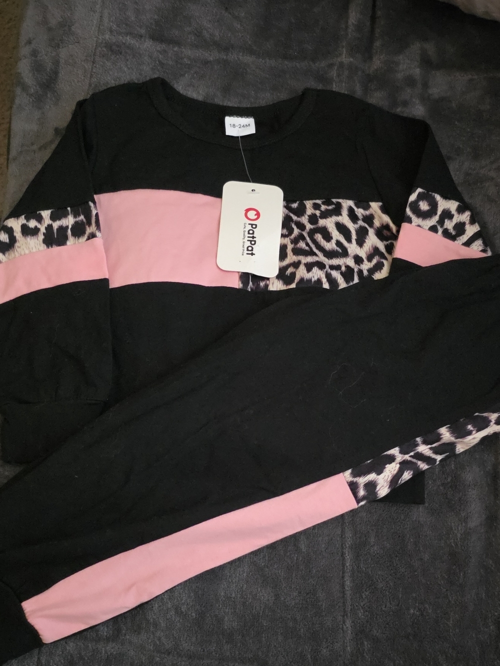 PatPat Black Pink Leopard Panel Sweat Set 18-24m